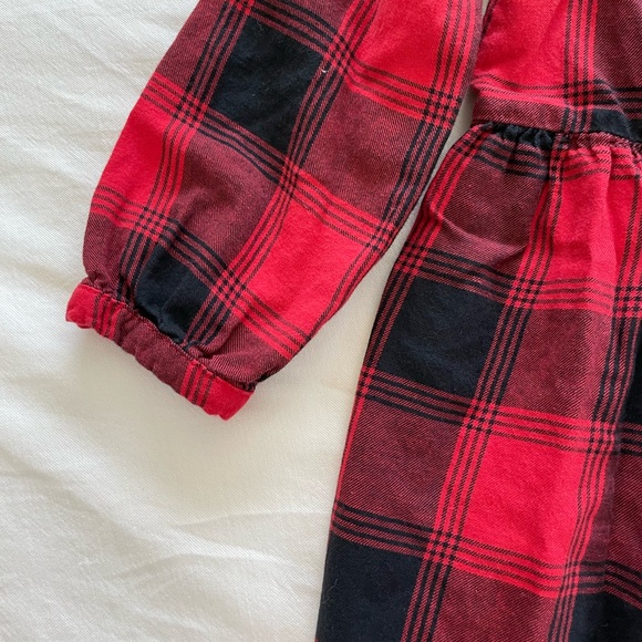 Red/black plaid button down dress with ruffle collar - Picture 3 of 5